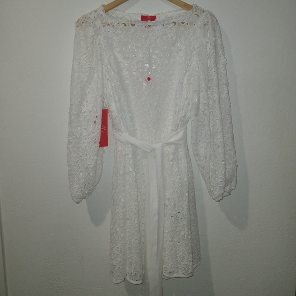 NWT MONIQUE LHUILLIER White Lace Blouson Dress - Picture 9 of 10